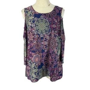 Tacera Woman's‎ Cold Shoulder Paisley Long Sleeve Blouse Size Large